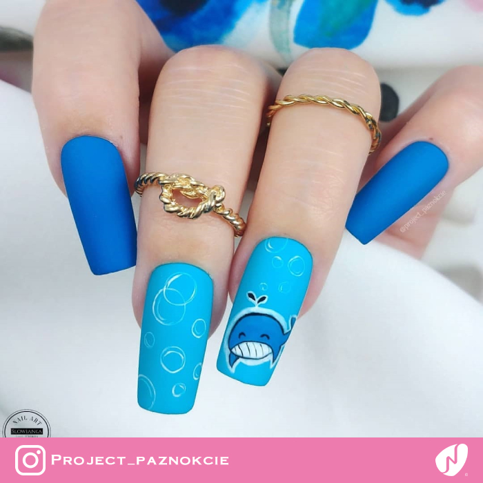 Whale Design on Matte Nails